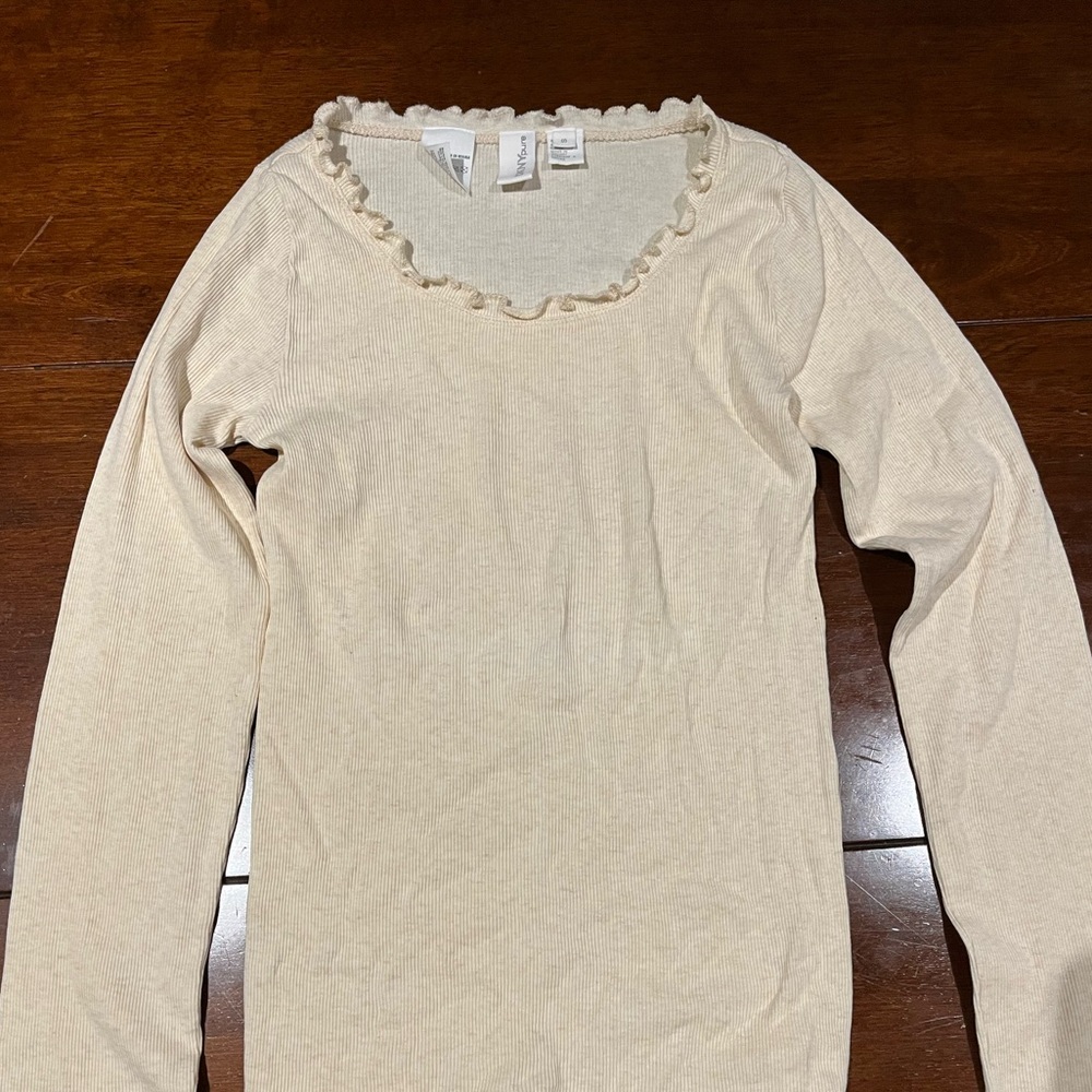 DKNY Pure Cream Ruffle Neck Top